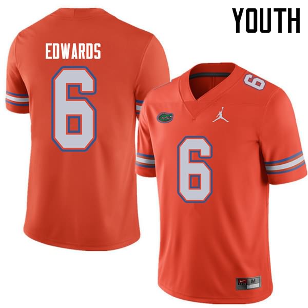 NCAA Florida Gators Brian Edwards Youth #6 Jordan Brand Orange Stitched Authentic College Football Jersey OFK3064WJ